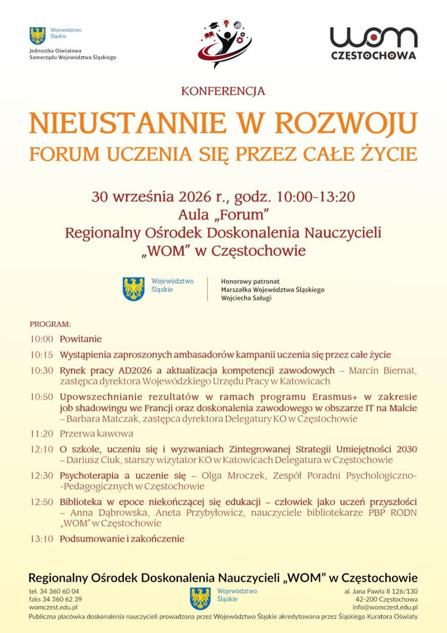 plakat - Konferencja „Nieustannie w rozwoju. Forum uczenia się przez całe życie”.