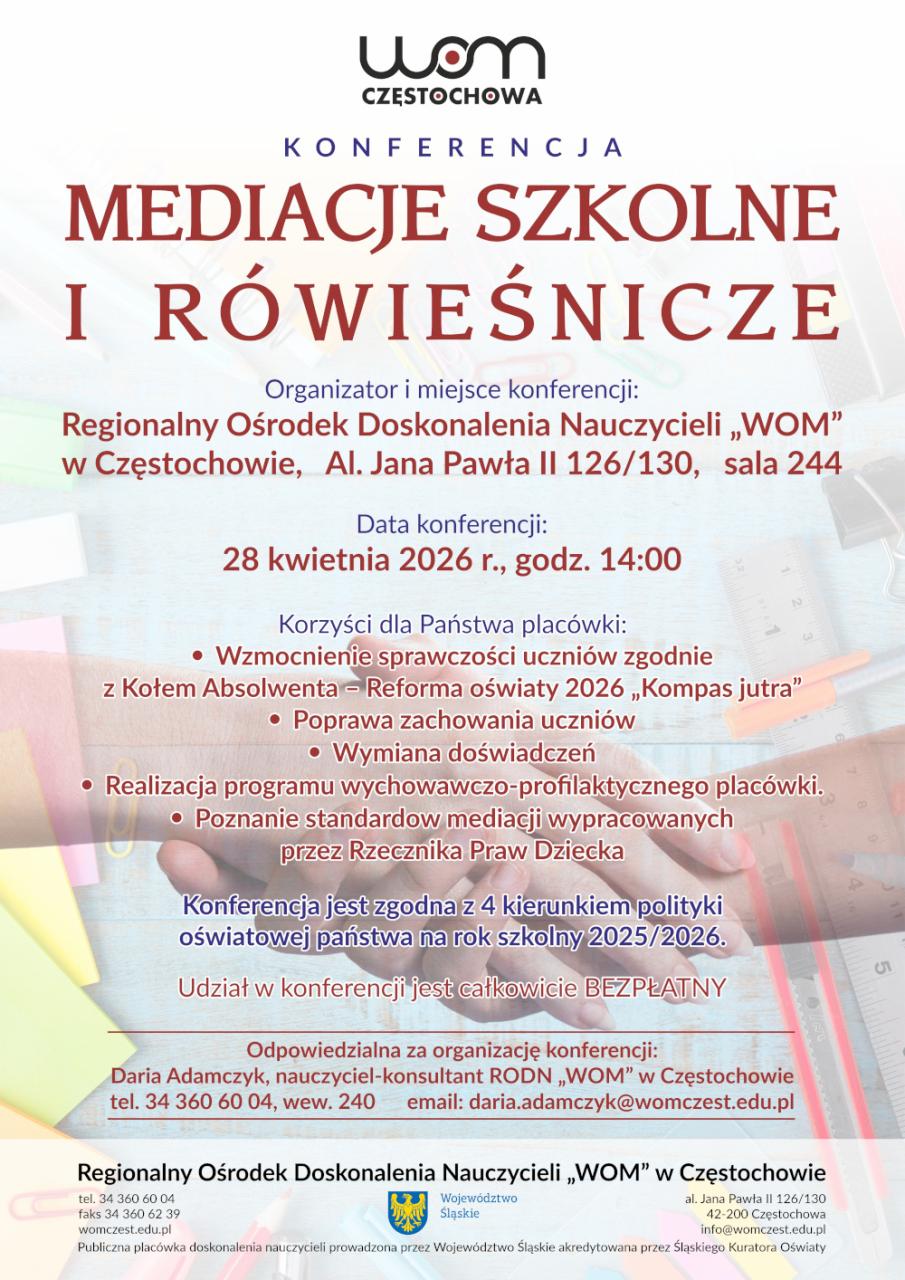 Plakat - Konferencja - Mediacje szkolne i rówieśnicze