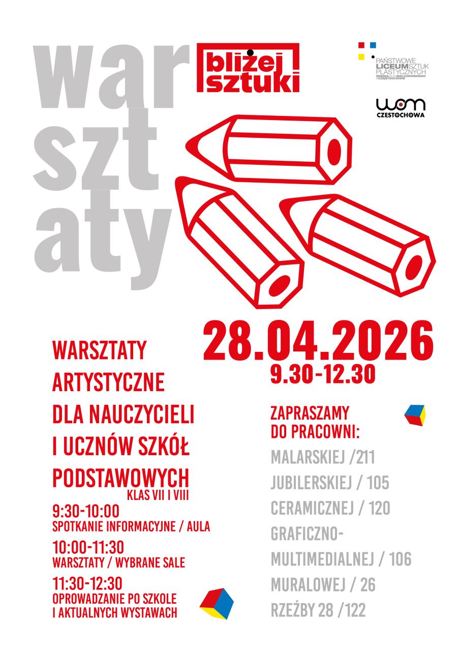 plakat warsztatów artystycznych dla nauczycieli i uczniów szkół podstawowych